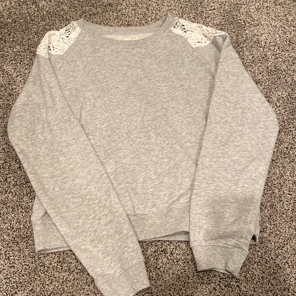 Grey laced shoulder hoodie.